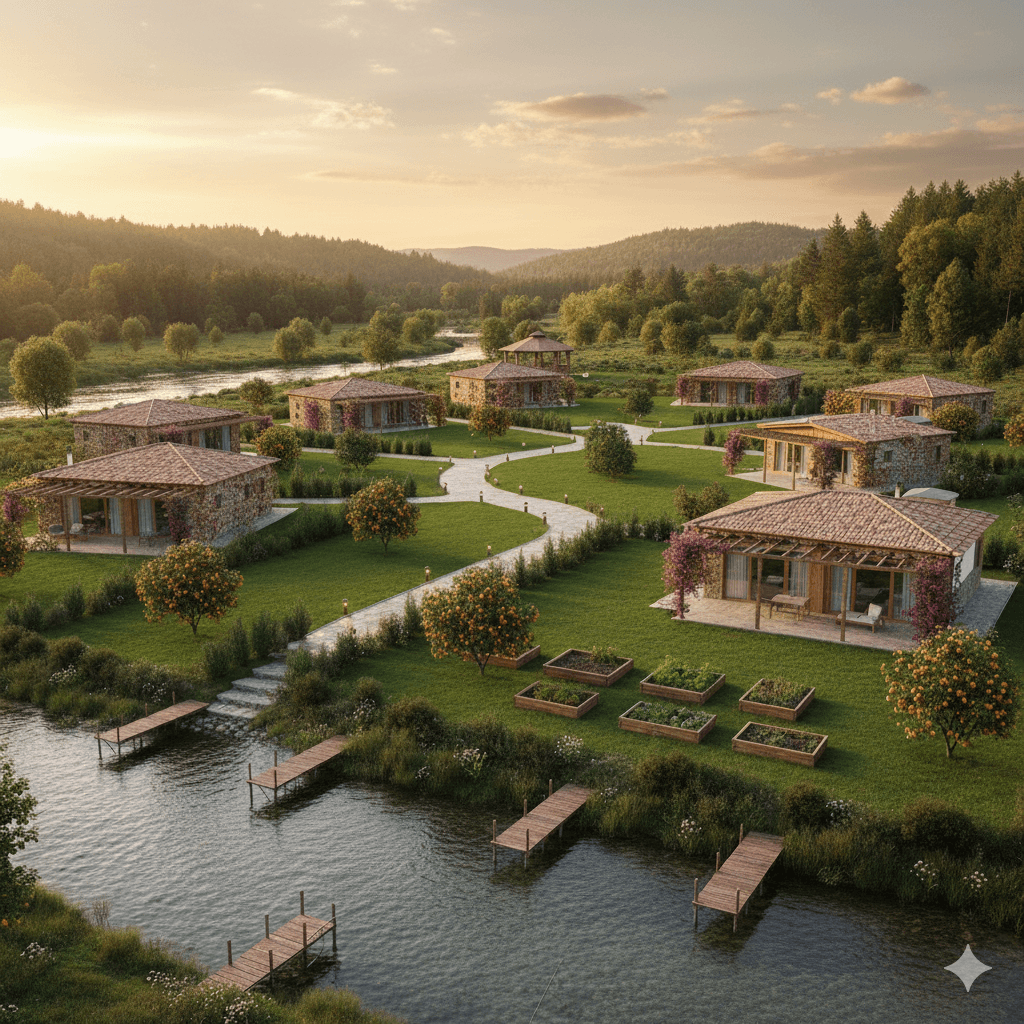 Bioclimatic stone villa exterior